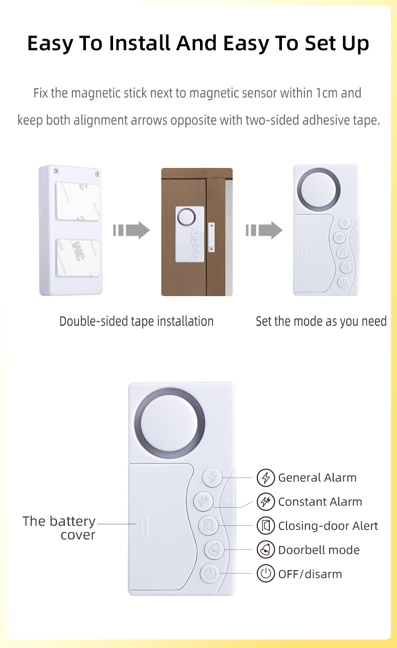108dB Magnetic Door & Window Alarm Sensor - Image 4